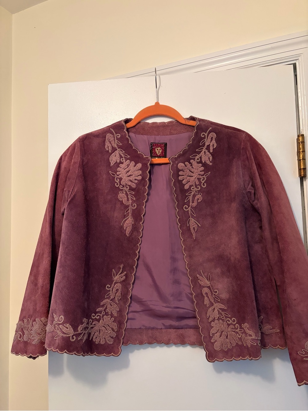 Anne Klein Mauve Embroidered Suede Jacket